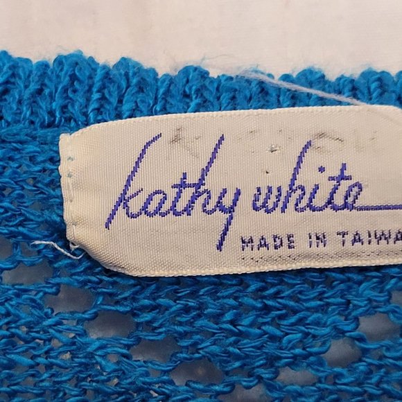 Vintage Pullover Sweater V Neck Batwing Oversize Acrylic Bright Blue Kathy White - Picture 5 of 10